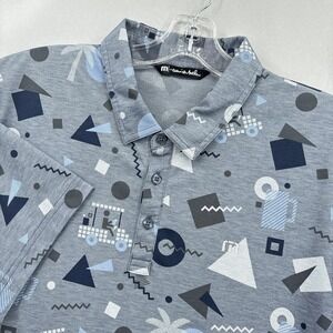 Travis Mathew Polo Shirt Mens XL Gray Geometric Golf Cart Print Allover Pattern